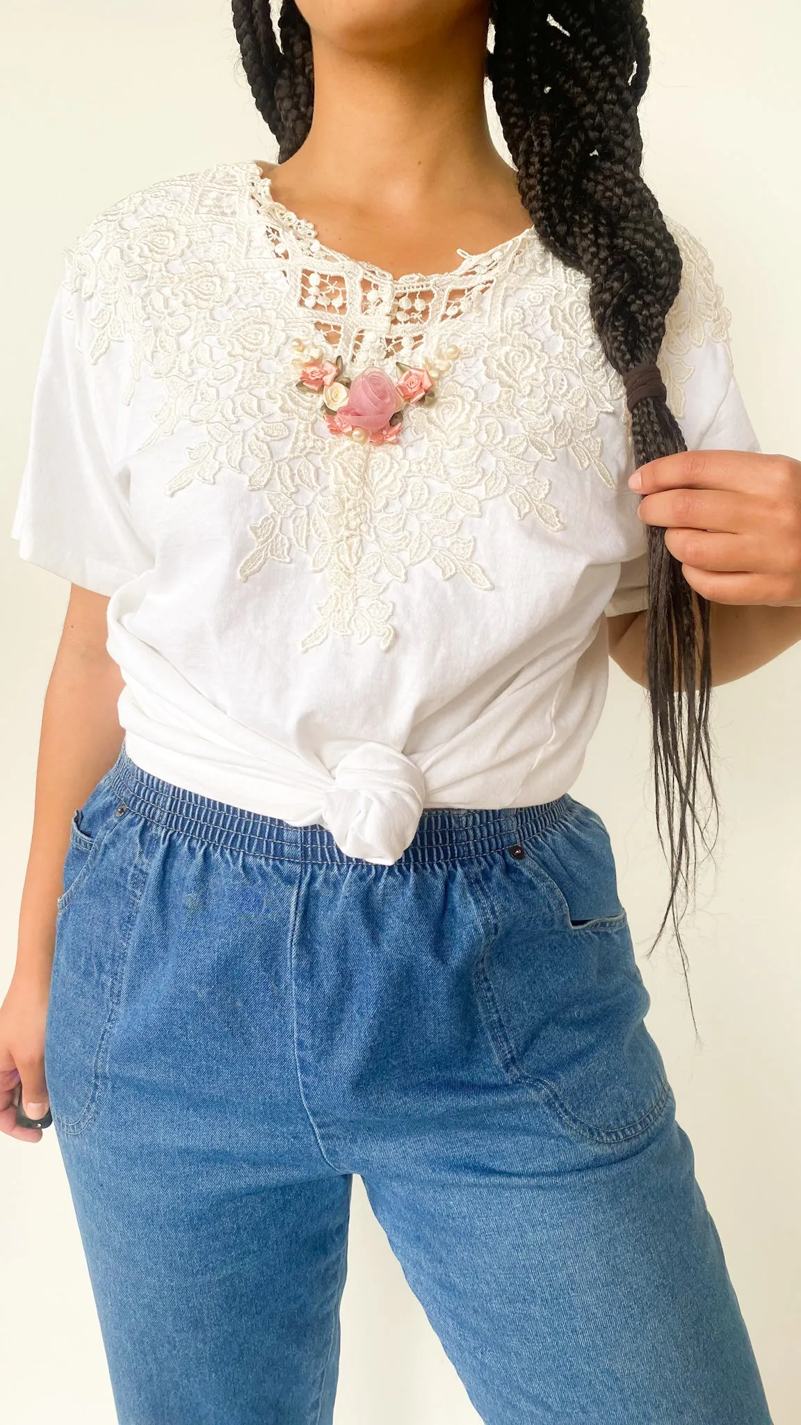 1980s Chalet Lace Top Tee, sz. XL