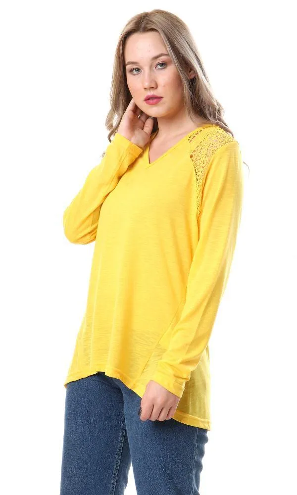 57705 Heather Comfy Top With Lace Accent - Light Grey