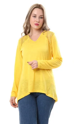57705 Heather Comfy Top With Lace Accent - Light Grey