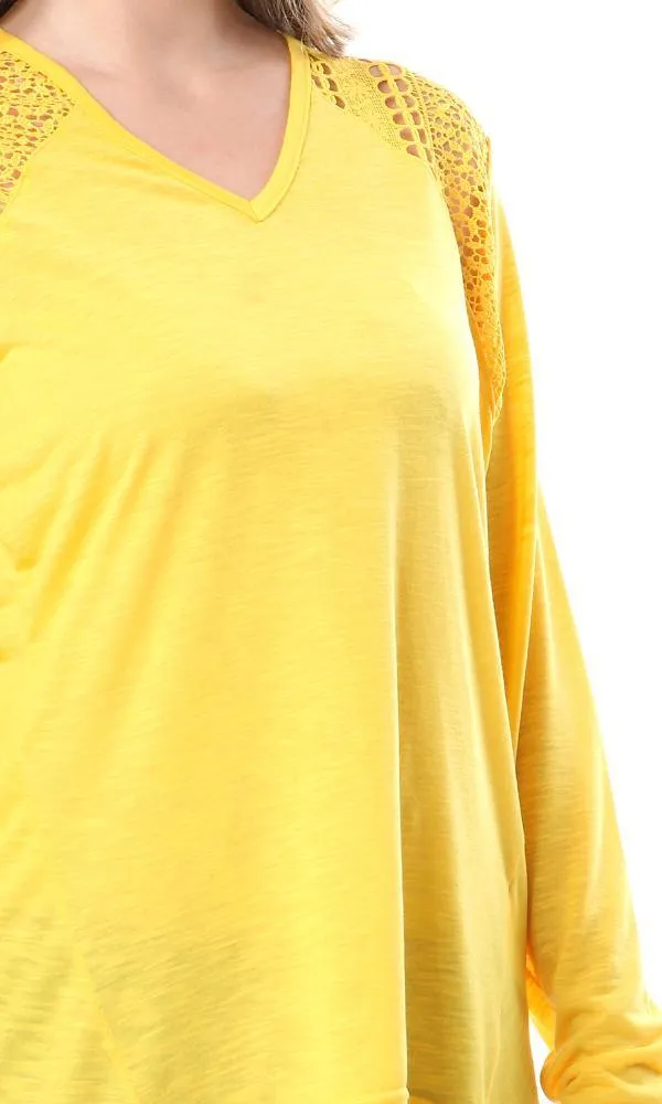 57705 Heather Comfy Top With Lace Accent - Light Grey