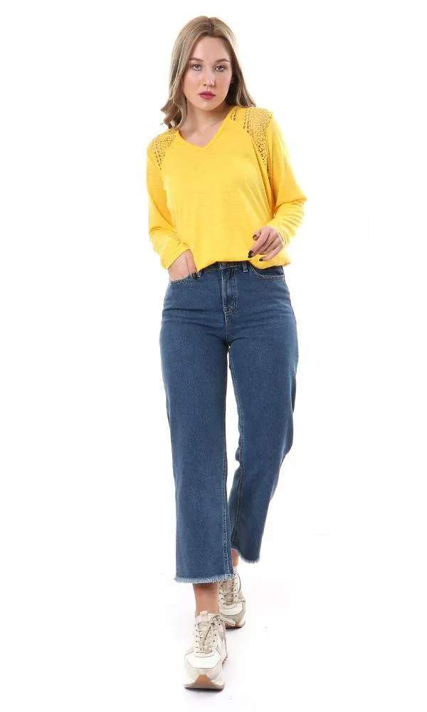 57705 Heather Comfy Top With Lace Accent - Light Grey