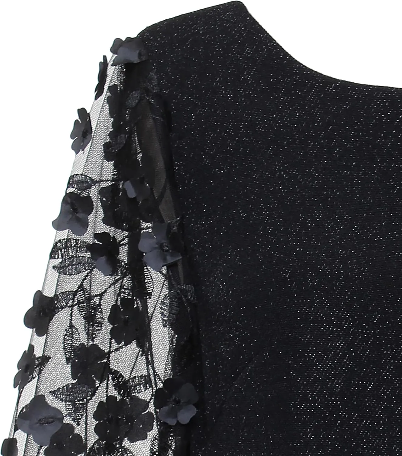 Alex Evenings Women's Metallic Knit 3/4 Blouse with 3-d Flower Illusion Sleeves, Formal Event Dress Shirt