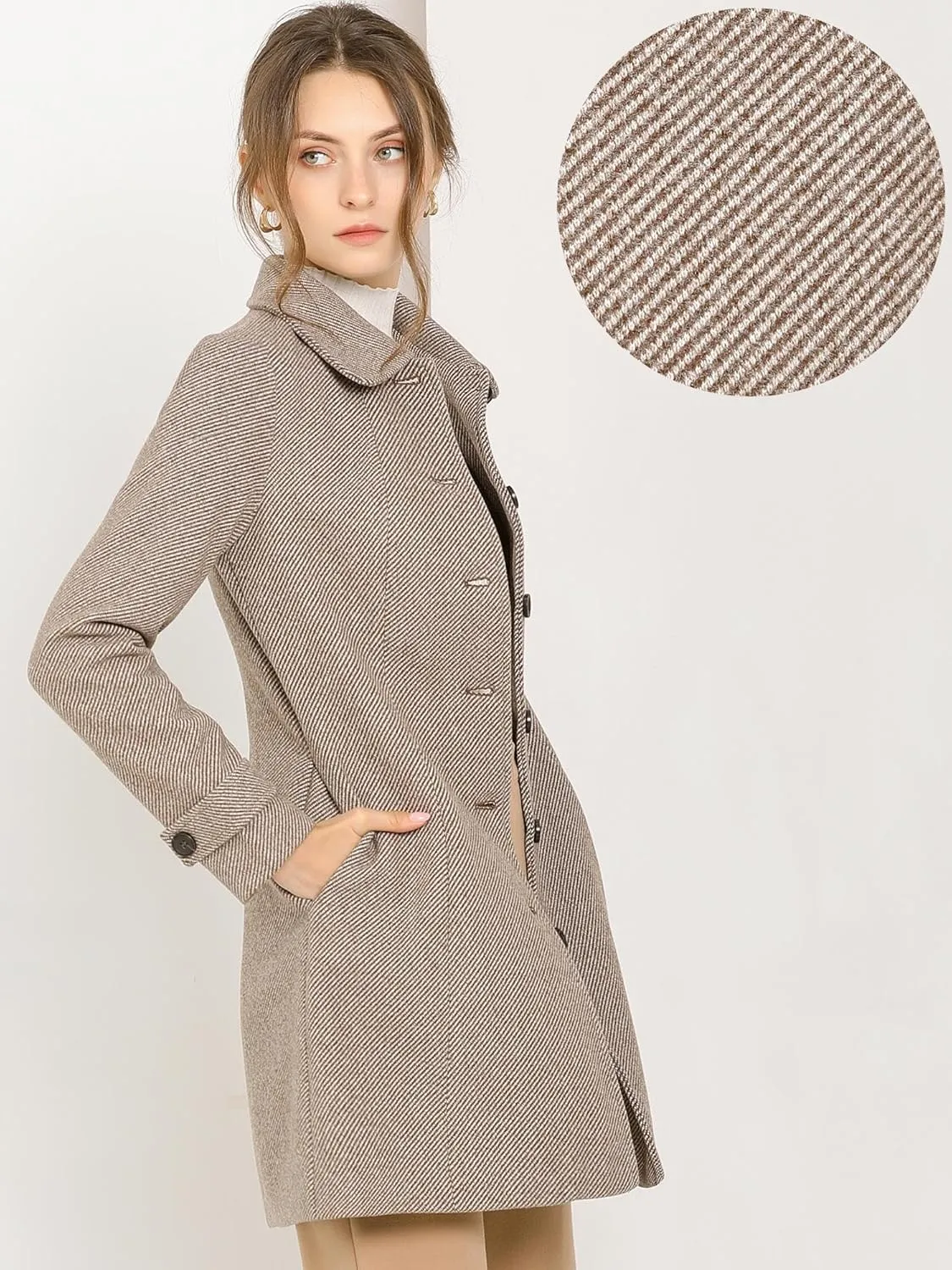 Allegra K Women's Peter Pan Collar Overcoat Single Breasted Pockets Winter Long Coat