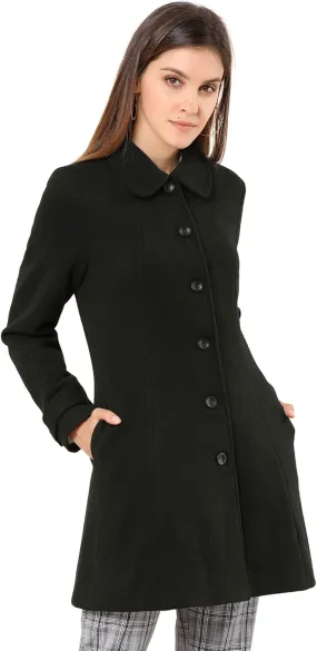 Allegra K Women's Peter Pan Collar Overcoat Single Breasted Pockets Winter Long Coat