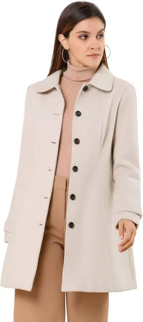 Allegra K Women's Peter Pan Collar Overcoat Single Breasted Pockets Winter Long Coat