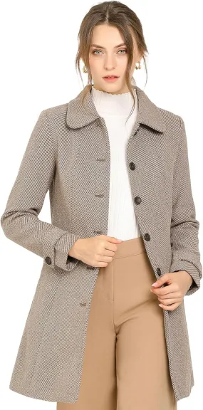 Allegra K Women's Peter Pan Collar Overcoat Single Breasted Pockets Winter Long Coat