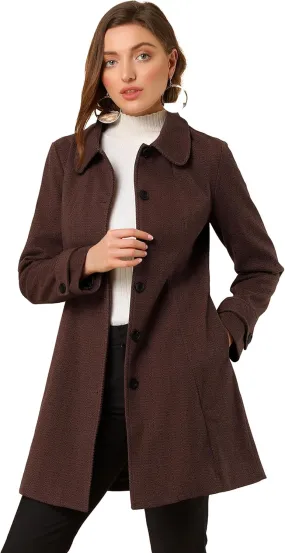 Allegra K Women's Peter Pan Collar Overcoat Single Breasted Pockets Winter Long Coat