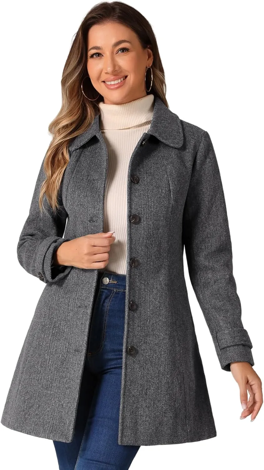 Allegra K Women's Peter Pan Collar Overcoat Single Breasted Pockets Winter Long Coat