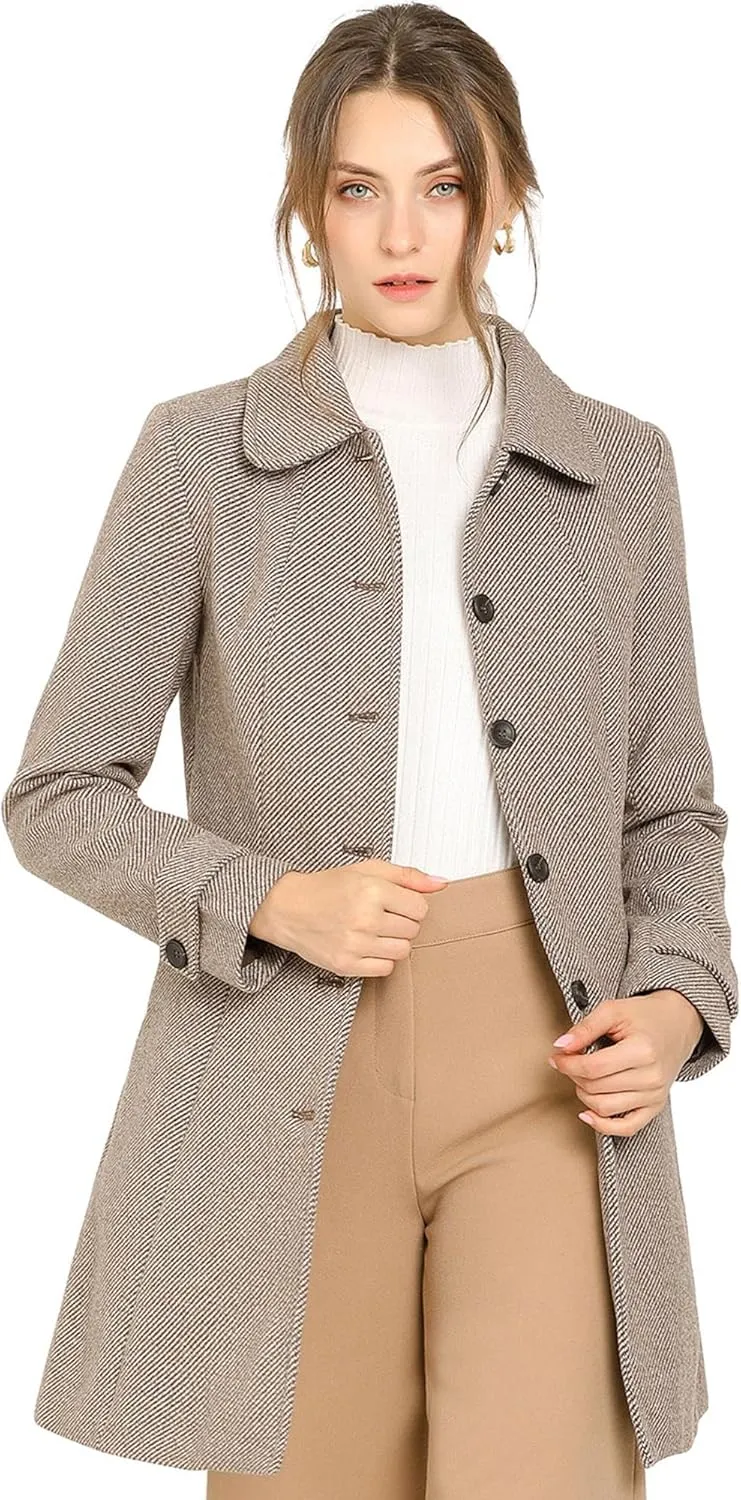 Allegra K Women's Peter Pan Collar Overcoat Single Breasted Pockets Winter Long Coat