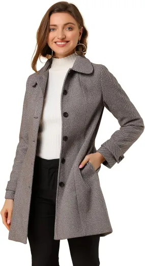 Allegra K Women's Peter Pan Collar Overcoat Single Breasted Pockets Winter Long Coat