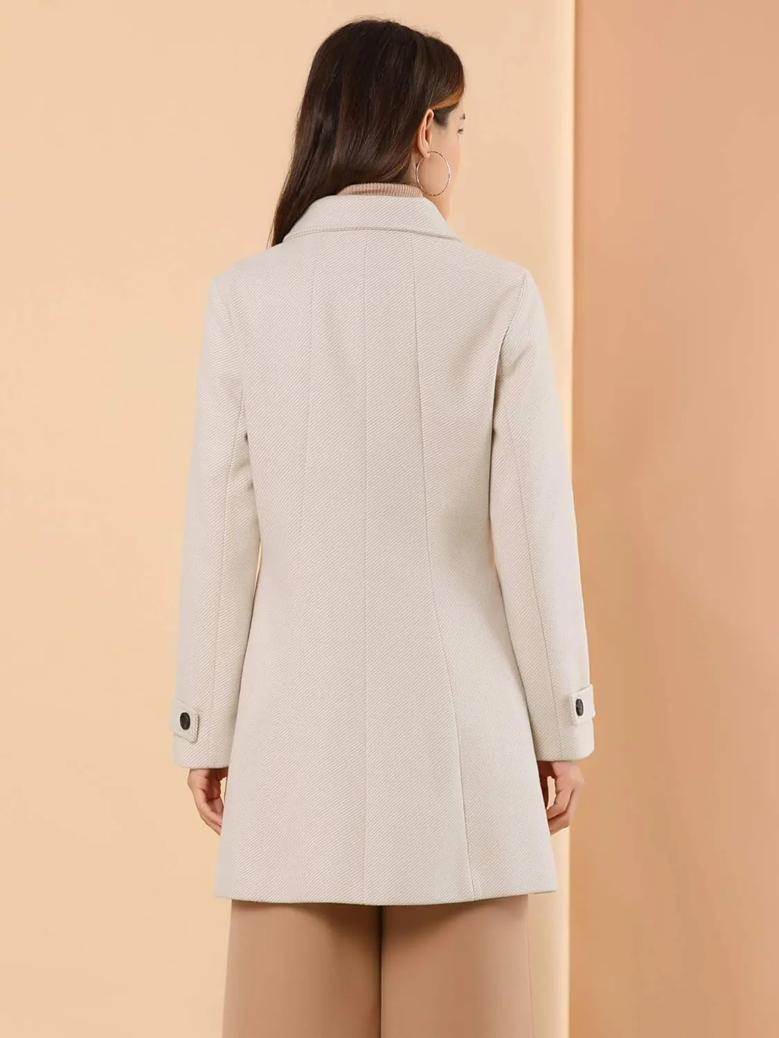 Allegra K Women's Peter Pan Collar Overcoat Single Breasted Pockets Winter Long Coat
