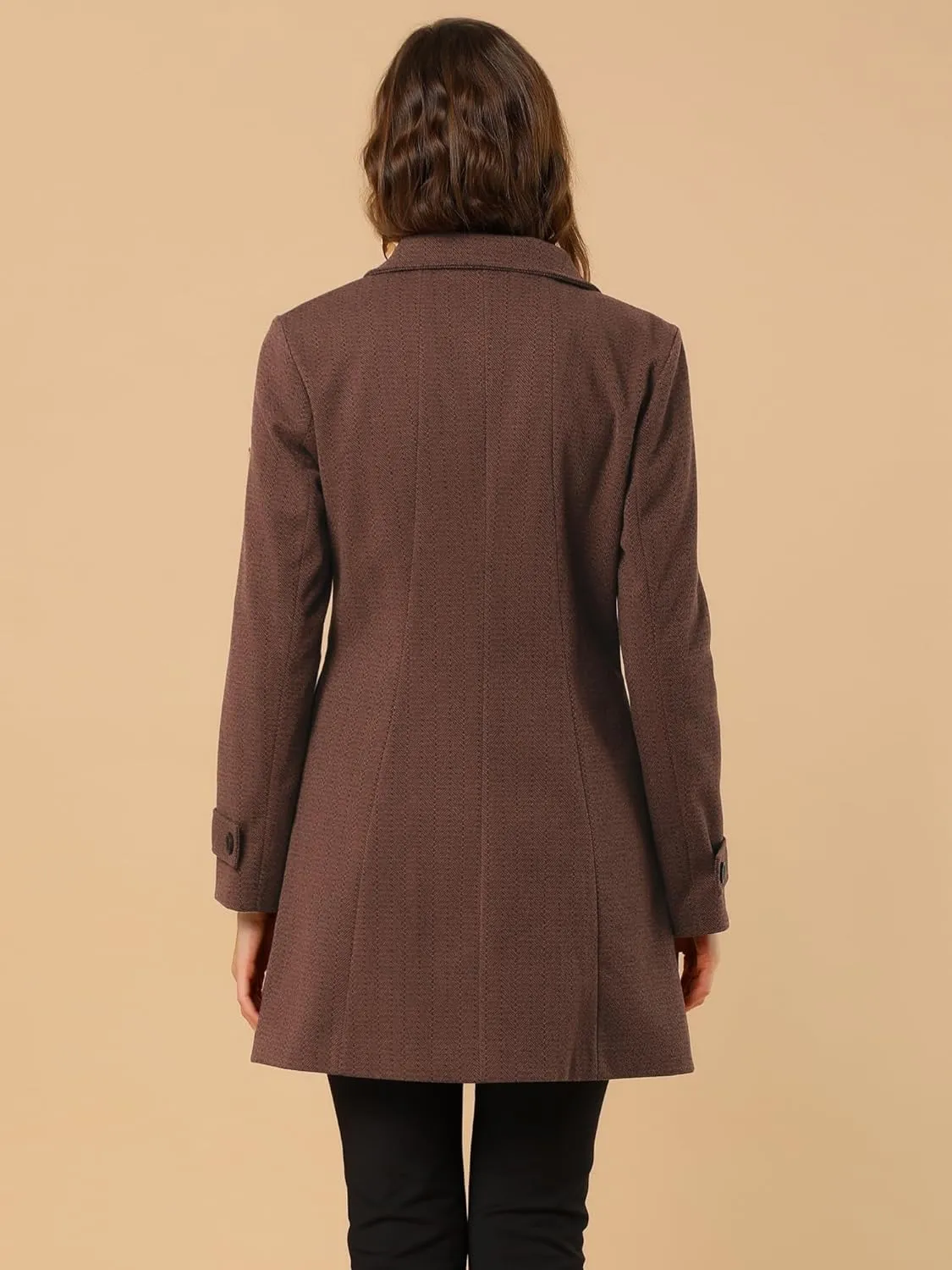 Allegra K Women's Peter Pan Collar Overcoat Single Breasted Pockets Winter Long Coat