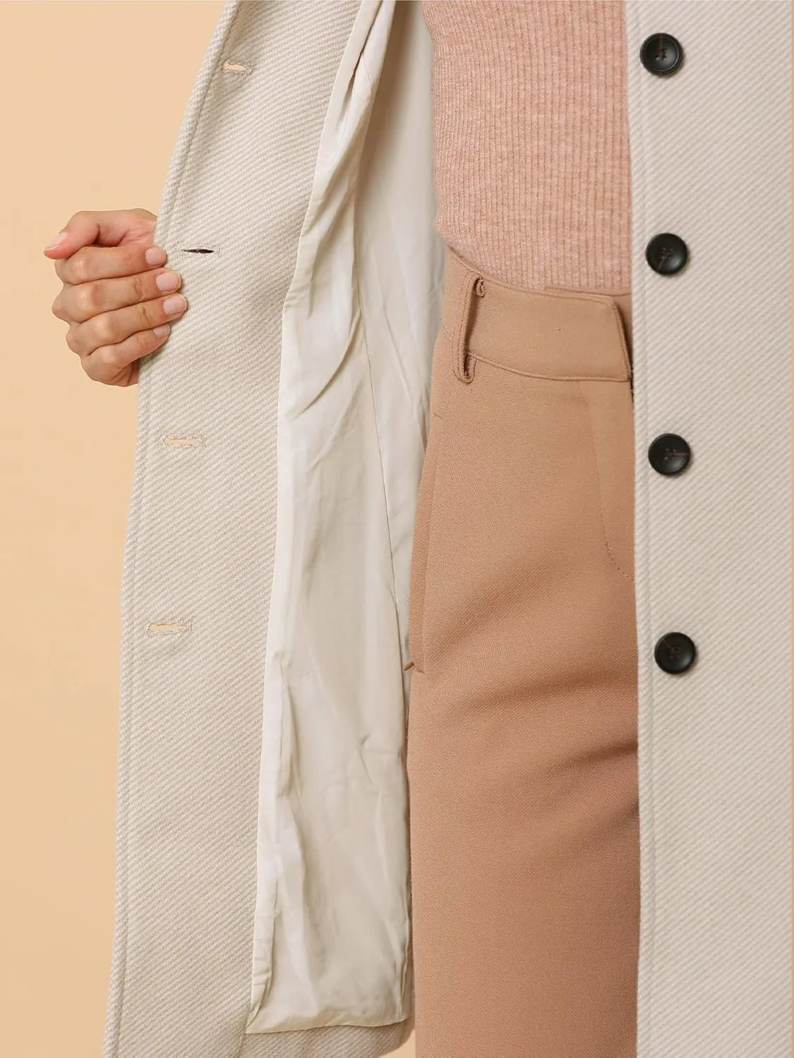 Allegra K Women's Peter Pan Collar Overcoat Single Breasted Pockets Winter Long Coat