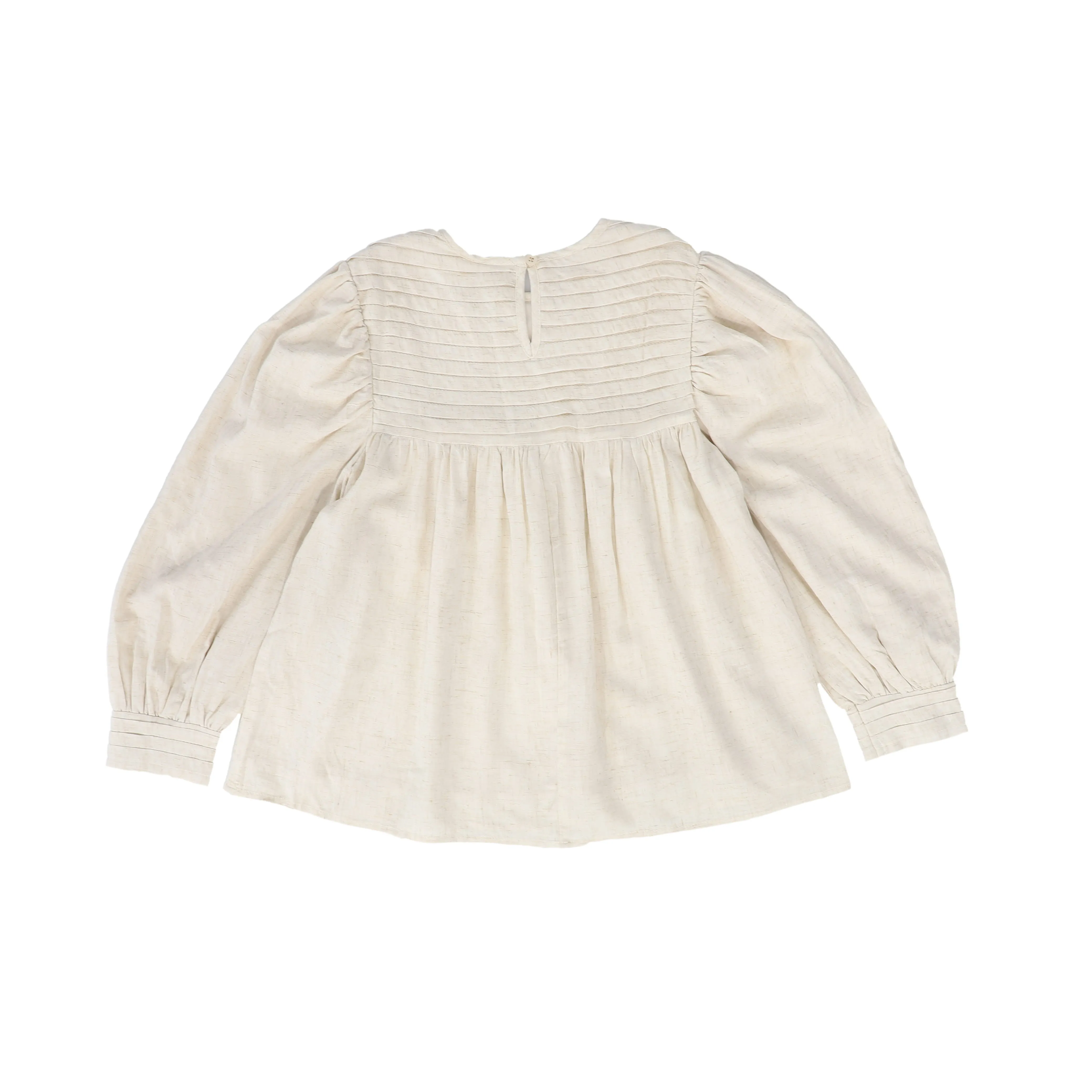 BACE COLLECTION OATMEAL PLEATED DETAIL BUBBLE SLEEVE BLOUSE [FINAL SALE]
