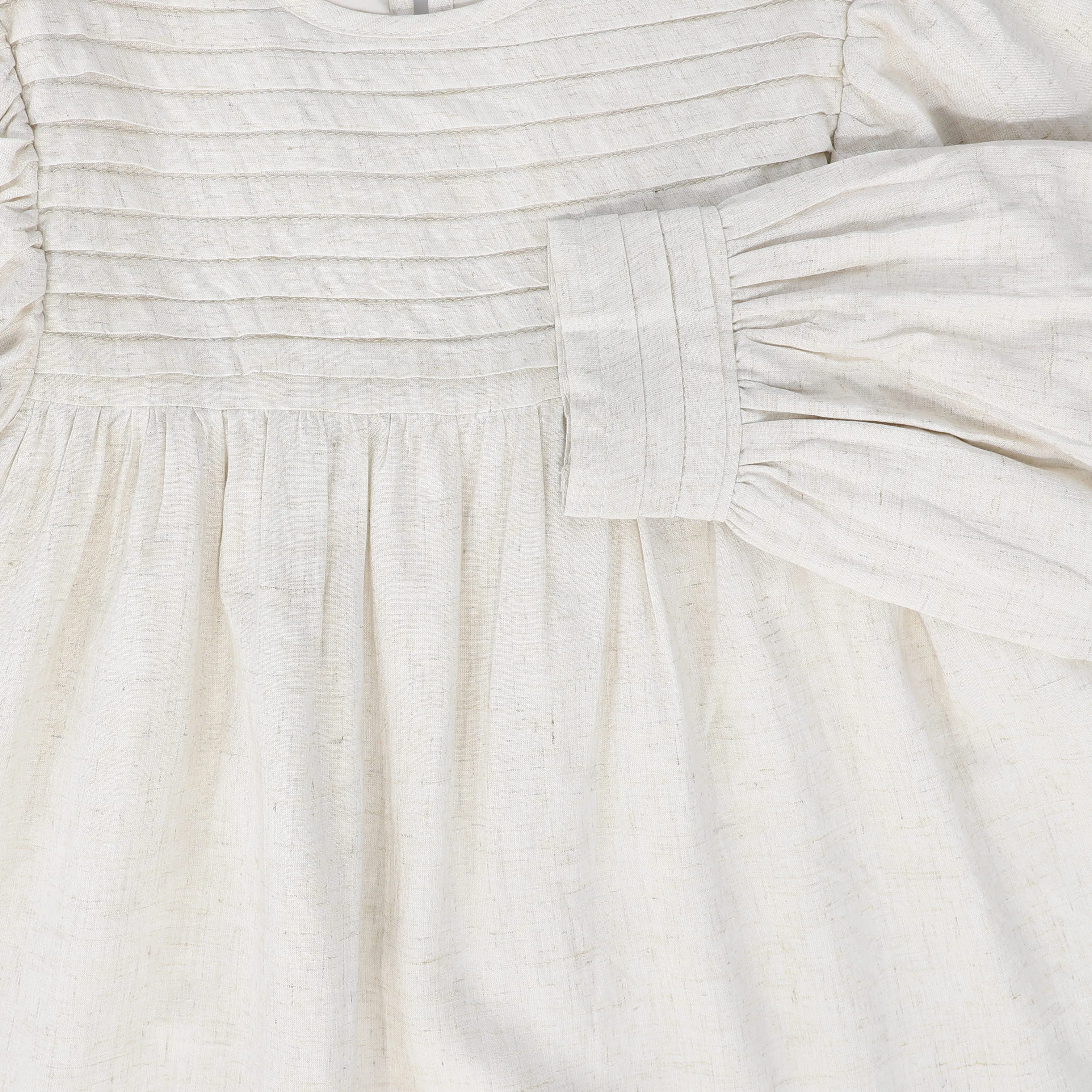 BACE COLLECTION OATMEAL PLEATED DETAIL BUBBLE SLEEVE BLOUSE [FINAL SALE]
