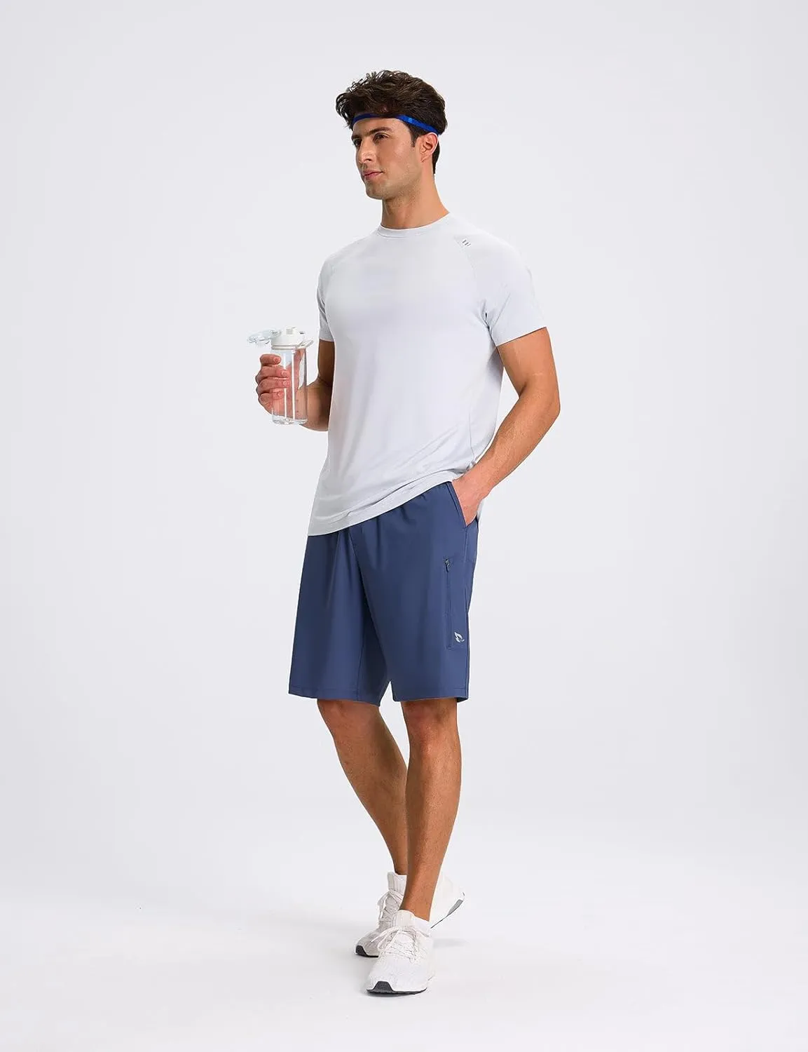 baleaf Men's Athletic Running Shorts 9" Quick Dry Workout Shorts Lightweight Sports Gym Shorts with Zipper Pockets