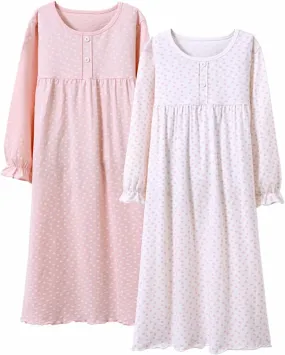 BANGSAUR Girls' Dress Set Cotton Sleepshirts, Heart Print Princess Daily Dress, 2-Pack Casual Dress Girl 3-12 Years