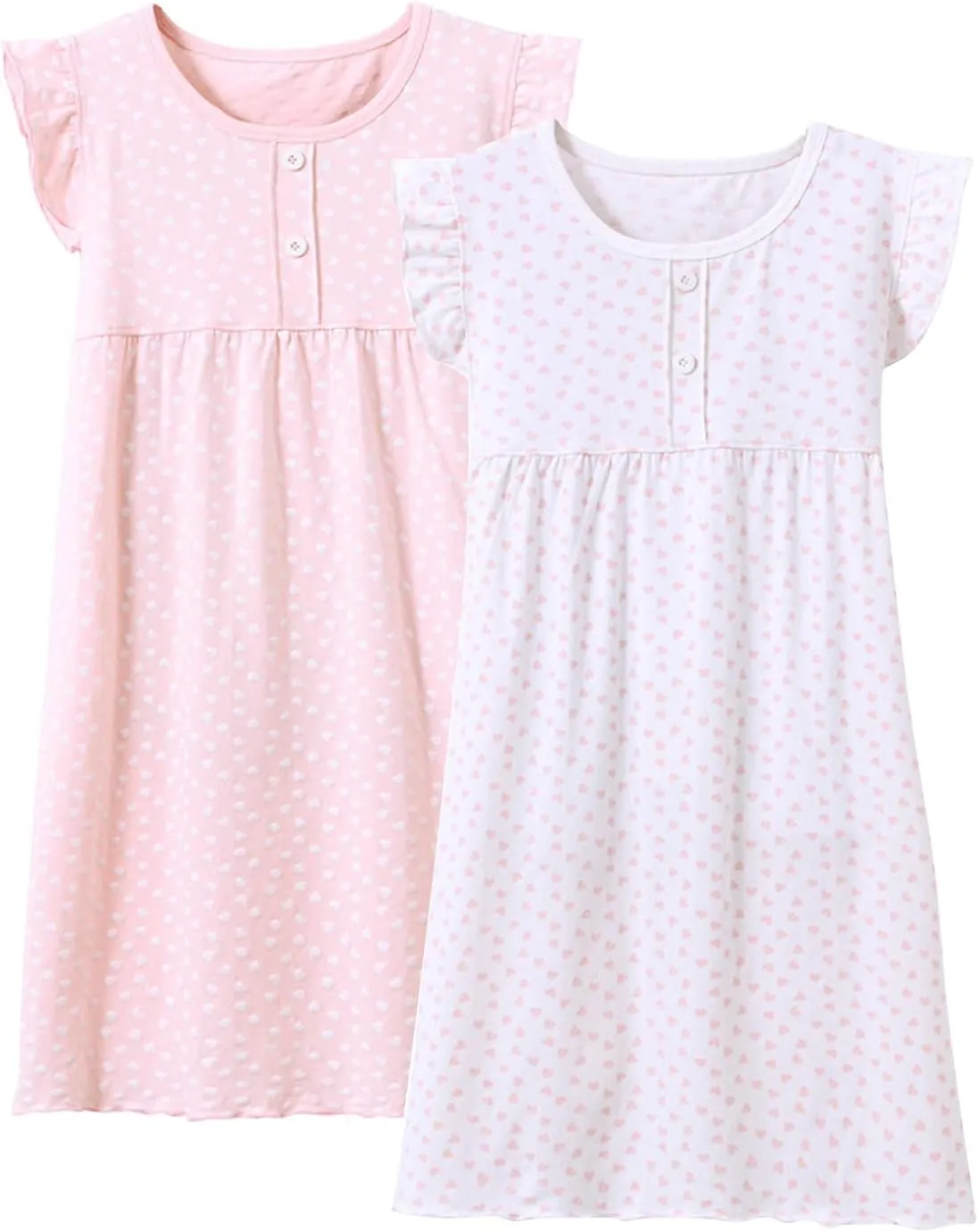 BANGSAUR Girls' Dress Set Cotton Sleepshirts, Heart Print Princess Daily Dress, 2-Pack Casual Dress Girl 3-12 Years