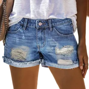 Black Denim Shorts for Women High Waisted Stretch Fashionable Ripped Hole Vintage Jean Shorts Plain Color Folded Hem Hot Shorts Womens Shorts for Summer