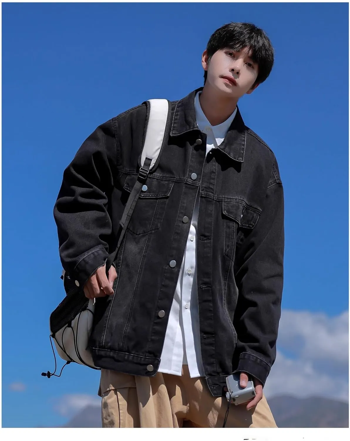 Black Workwear Denim Jacket Men's Vintage Street Coat