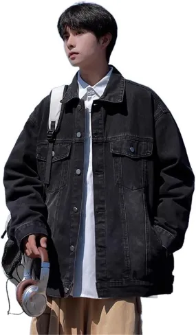 Black Workwear Denim Jacket Men's Vintage Street Coat