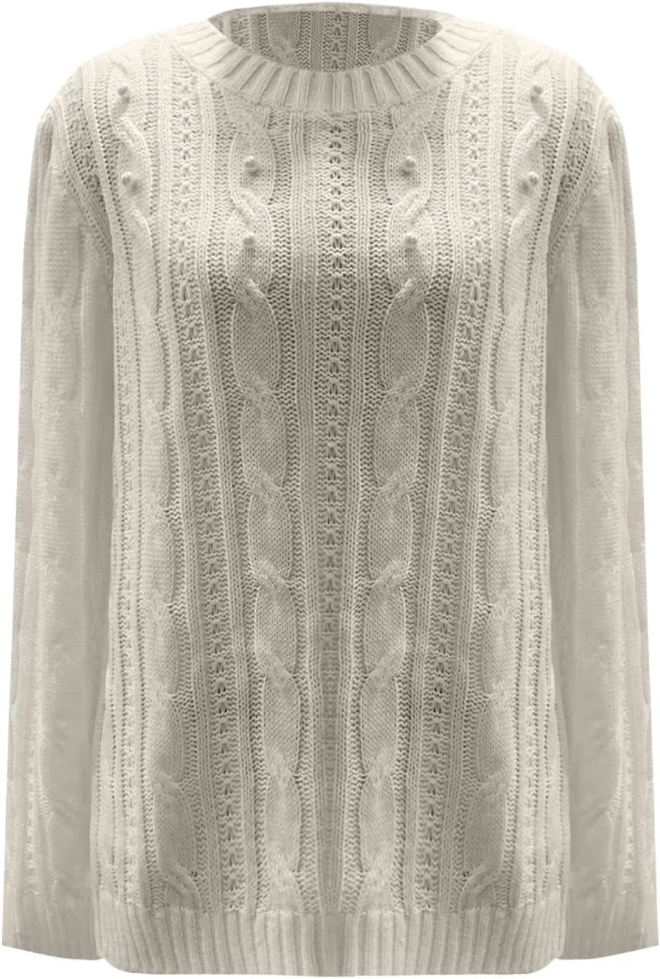 Cable Knit Sweater Women Crewneck Knit Pullover Sweater Trendy Crochet Slim Fit Knitwear Fall Winter Basic Jumper Tops