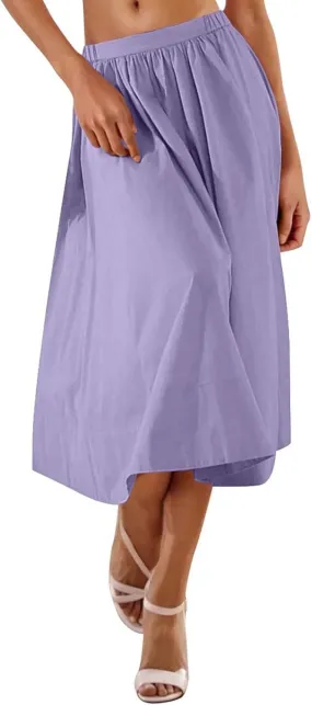 Casual Maxi Skirt for Women Summer Boho Elastic High Waist A-Line Dress Flowy Ruffle Swing Tiered Long Beach Skirt