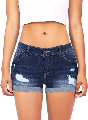 Denim Shorts for Women High Waisted Stretchy Cute Ripped Hole Mom Jean Shorts Solid Rolled Hem Slim Shorts Womens Shorts for Summer Dressy