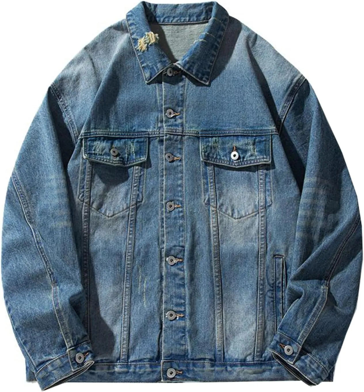 Distressed Collar Denim Jacket Unisex Vintage Street Coat