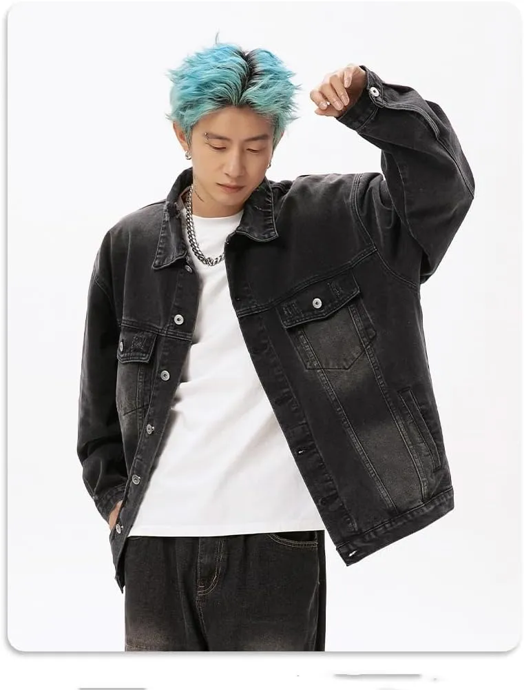 Distressed Collar Denim Jacket Unisex Vintage Street Coat