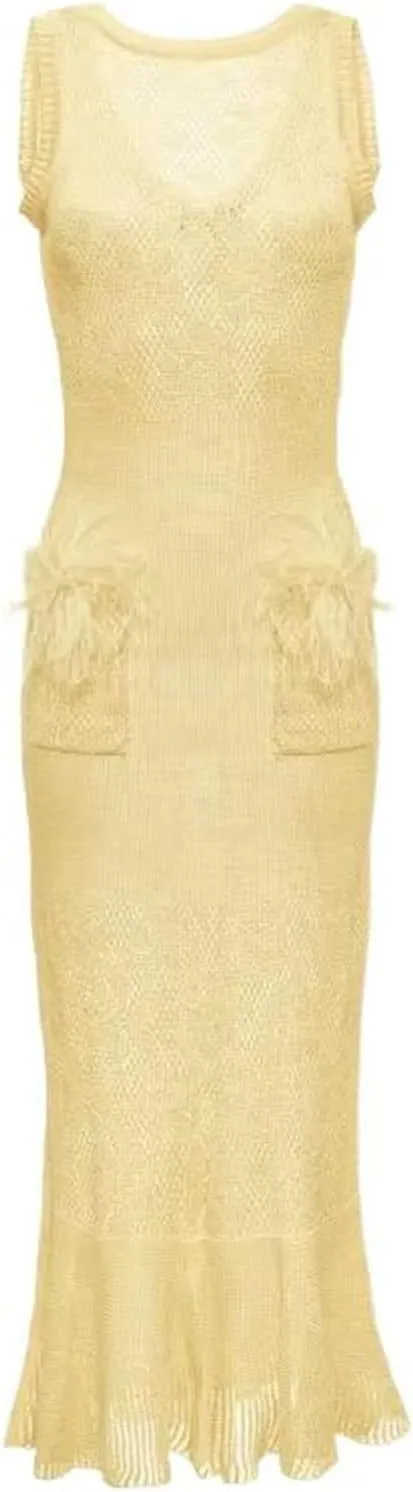 GUOYUXIAO Women's Dress Knitte Round Neck Sleeveless Long Dress