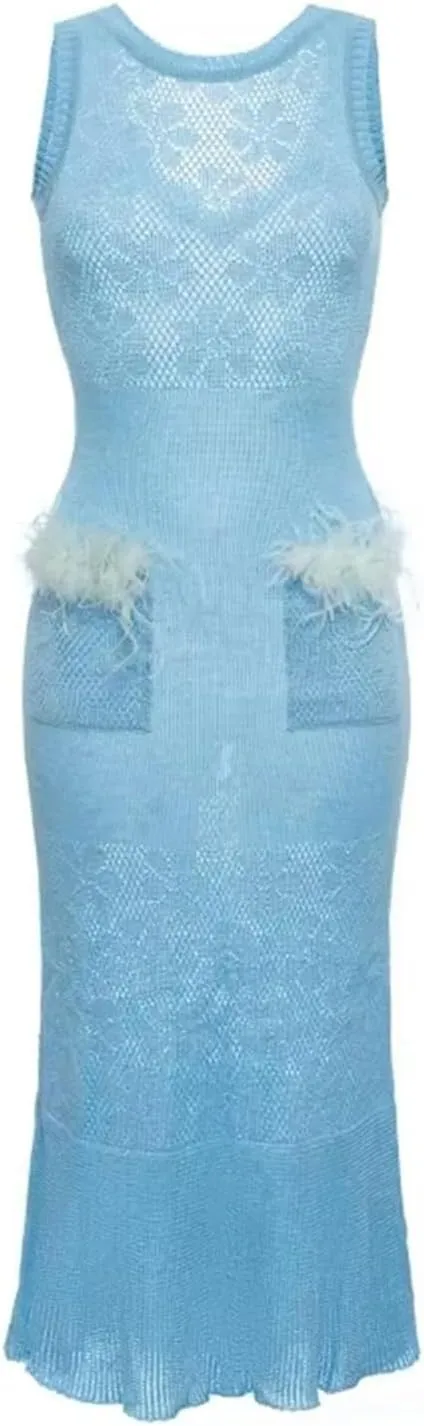 GUOYUXIAO Women's Dress Knitte Round Neck Sleeveless Long Dress
