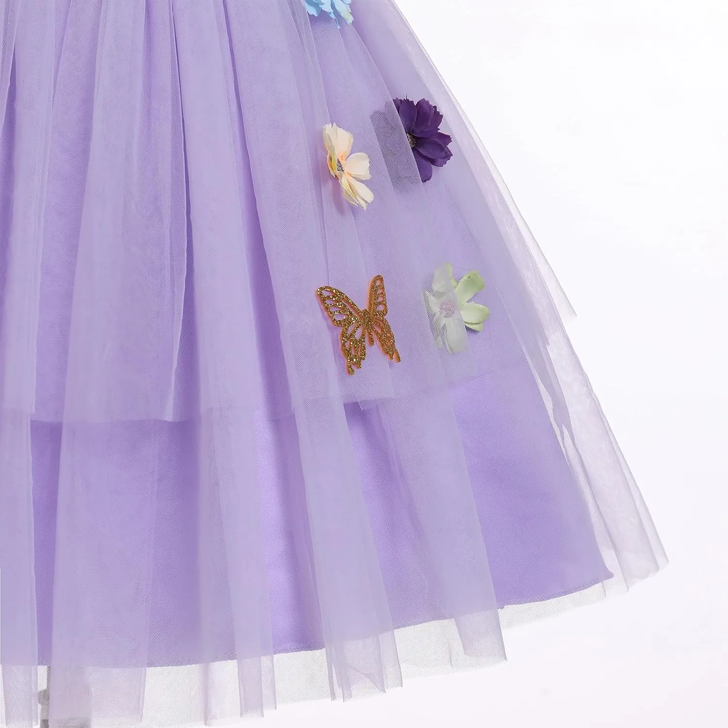 IBTOM CASTLE Toddler Flower Girl Dress Sleevelss 3D Flowers Tiered Tulle Tutu Dress Kids Princess Formal Birthday Party Dress