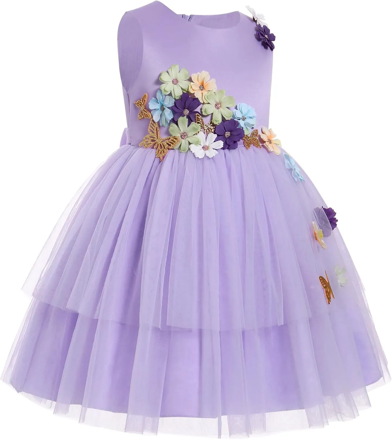 IBTOM CASTLE Toddler Flower Girl Dress Sleevelss 3D Flowers Tiered Tulle Tutu Dress Kids Princess Formal Birthday Party Dress
