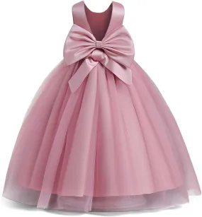 IDOPIP Girls Elegant Formal Sparkle Sequins Tulle Dress Wedding Bridesmaid Dress Satin Bow Tie Christening Prom Party Gown