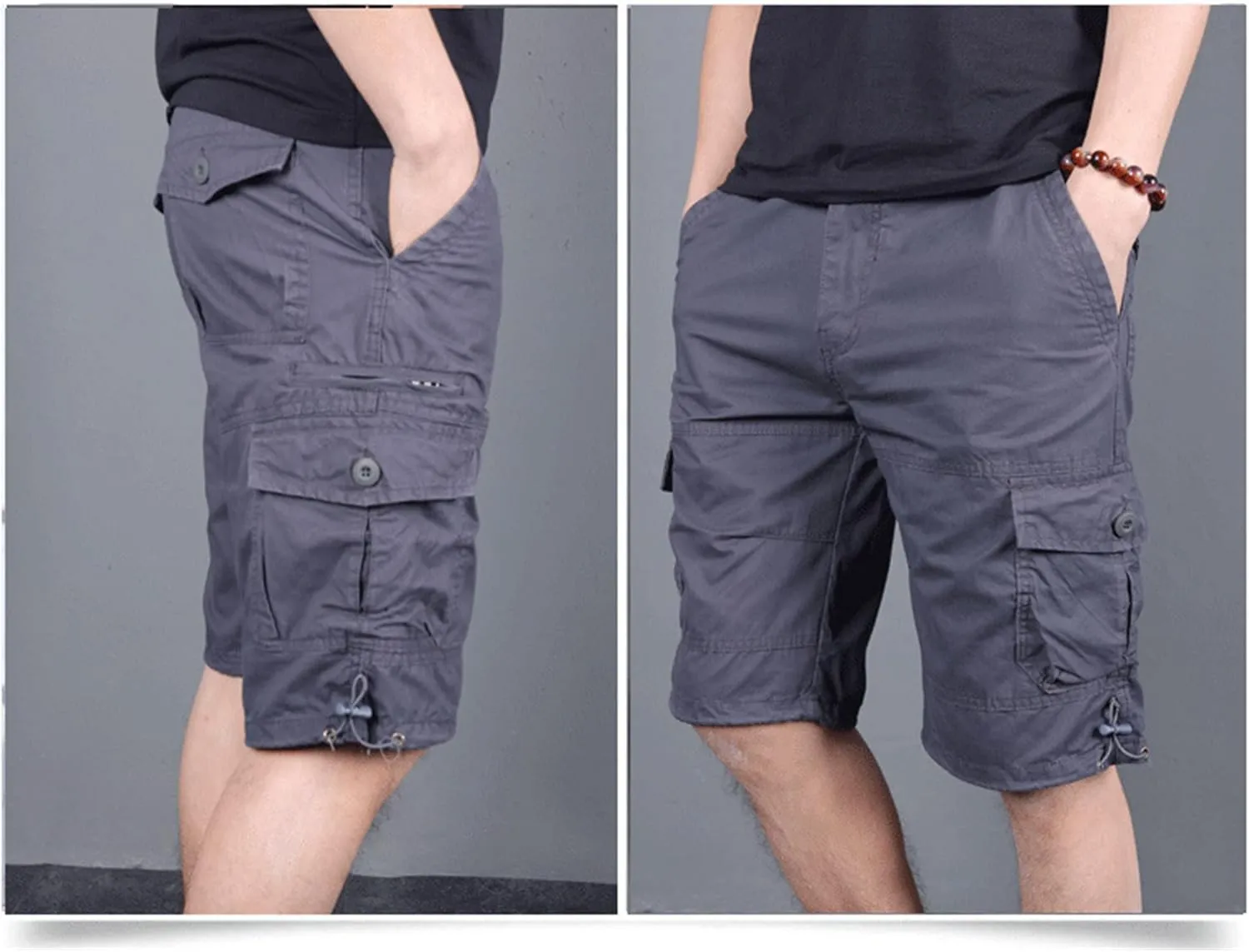 JEsilunmaMY Men's Elastic Waist Casual Cargo Shorts Multi-Pockets Summer Beach Shorts Relaxed Fit Working Cotton Shorts
