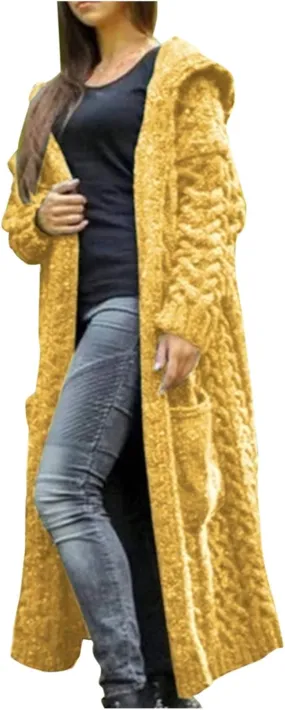 Lastesso 2023 Fall Cardigan for Women Soft Long Knit Overcoat Oversize Open Front Cable Knit Hooded Coat Trendy Sweater