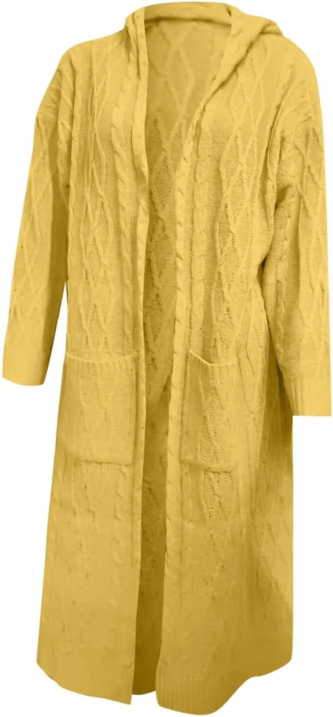 Lastesso 2023 Fall Cardigan for Women Soft Long Knit Overcoat Oversize Open Front Cable Knit Hooded Coat Trendy Sweater