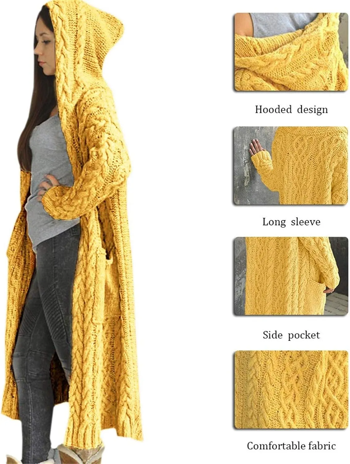 Lastesso 2023 Fall Cardigan for Women Soft Long Knit Overcoat Oversize Open Front Cable Knit Hooded Coat Trendy Sweater
