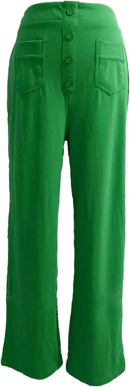 Leggings Flare Women's Work Pants High Elastic Waisted Trousers Straight Wide Leg Pants Button Women Casual Work