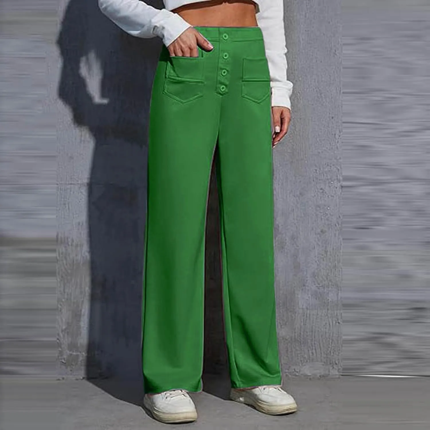 Leggings Flare Women's Work Pants High Elastic Waisted Trousers Straight Wide Leg Pants Button Women Casual Work