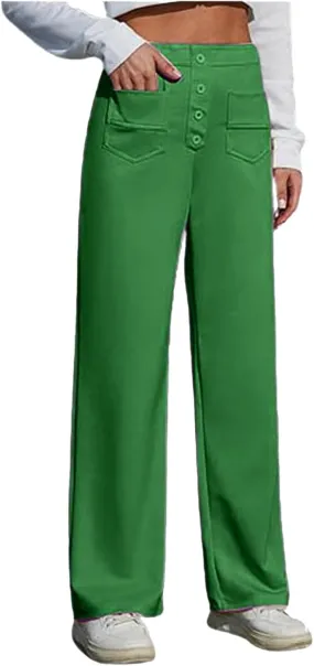 Leggings Flare Women's Work Pants High Elastic Waisted Trousers Straight Wide Leg Pants Button Women Casual Work