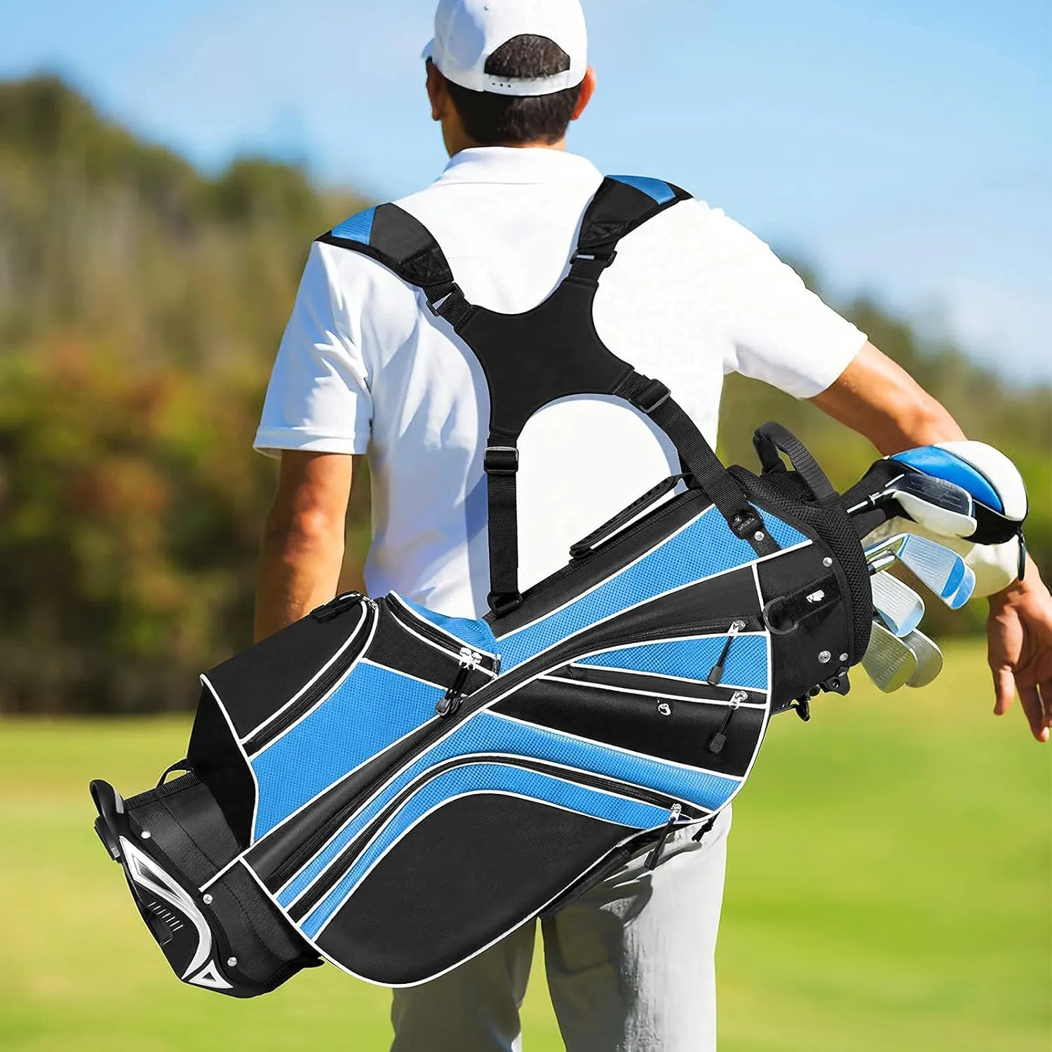 Mayjooy Golf Stand Bag, Portable Carry Golf Bag w/Ergonomic Dual Straps & 6 Way Top Divider, Lightweight Carry Organizer Pocket w/Umbrella Ring, Ideal for Men & Women
