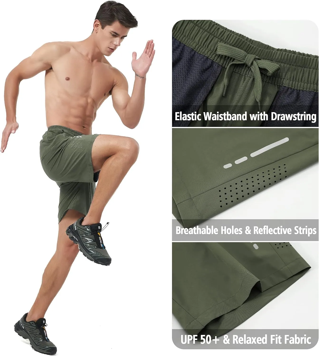 Men's Athletic Running Shorts Quick Dry Workout Gym Shorts 7" Lightweight Sports Active Training Tennis Hiking Shorts