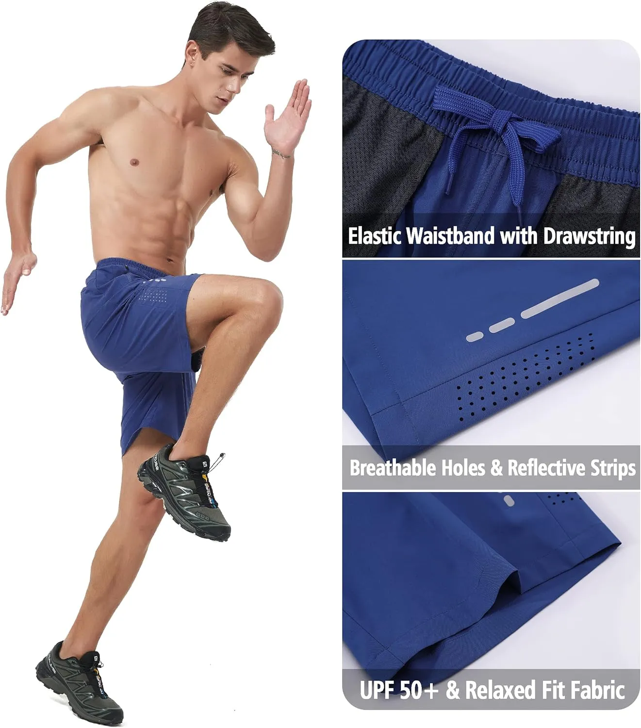 Men's Athletic Running Shorts Quick Dry Workout Gym Shorts 7" Lightweight Sports Active Training Tennis Hiking Shorts