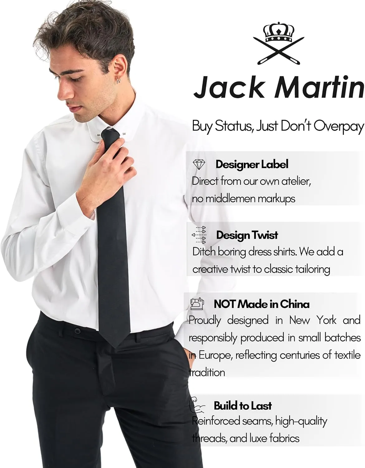 Men's Club Collar Dress Shirt with Pin Collar Bar | Long Sleeve | Button-Up Stylish Formal