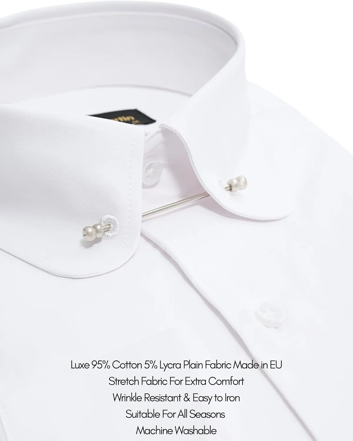 Men's Club Collar Dress Shirt with Pin Collar Bar | Long Sleeve | Button-Up Stylish Formal