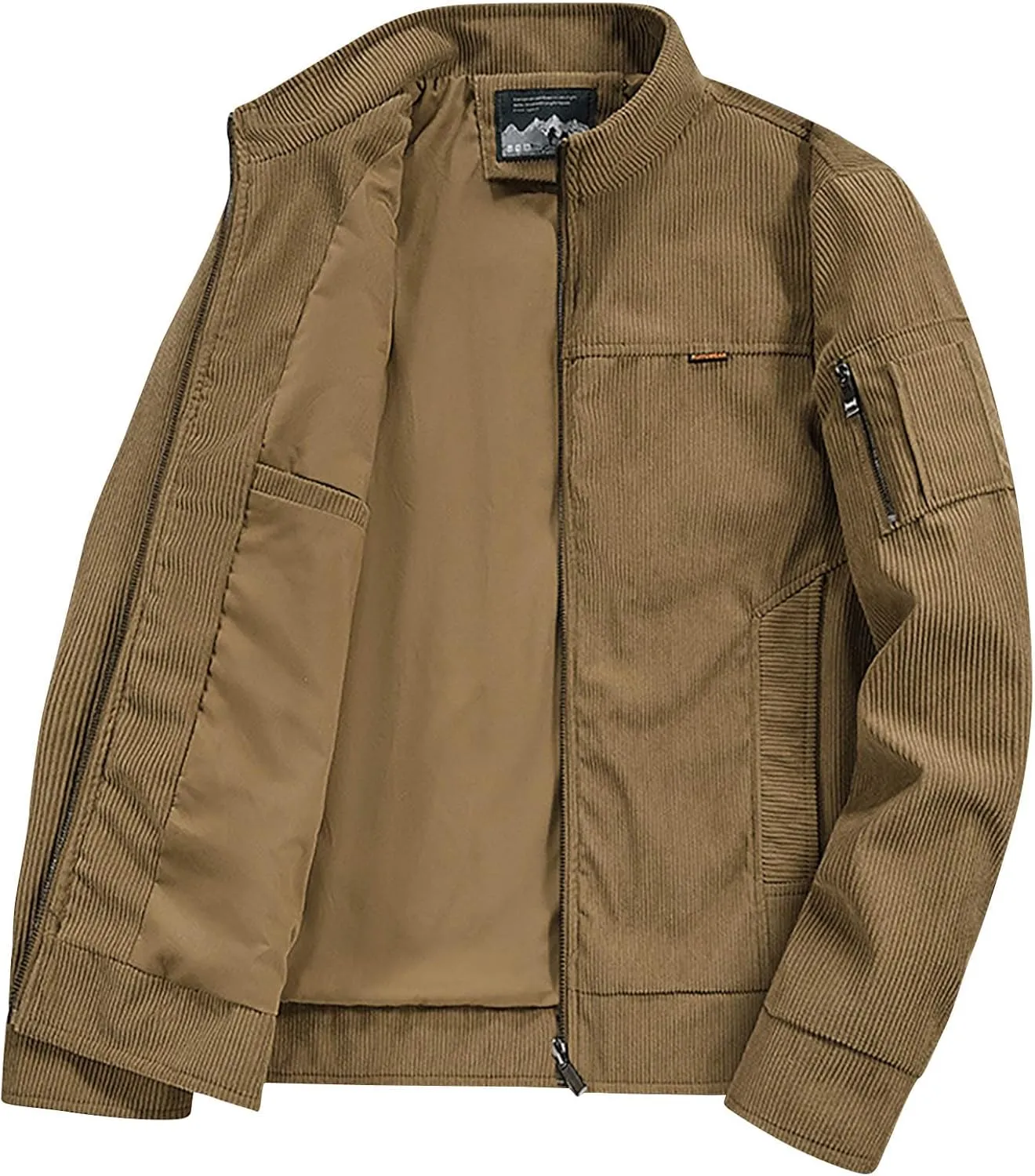 Men's Corduroy Jacket Long Sleeve Stand Collar Trucker Jackets Full Zip Warm Winter Work Coat Outwear with Pockets