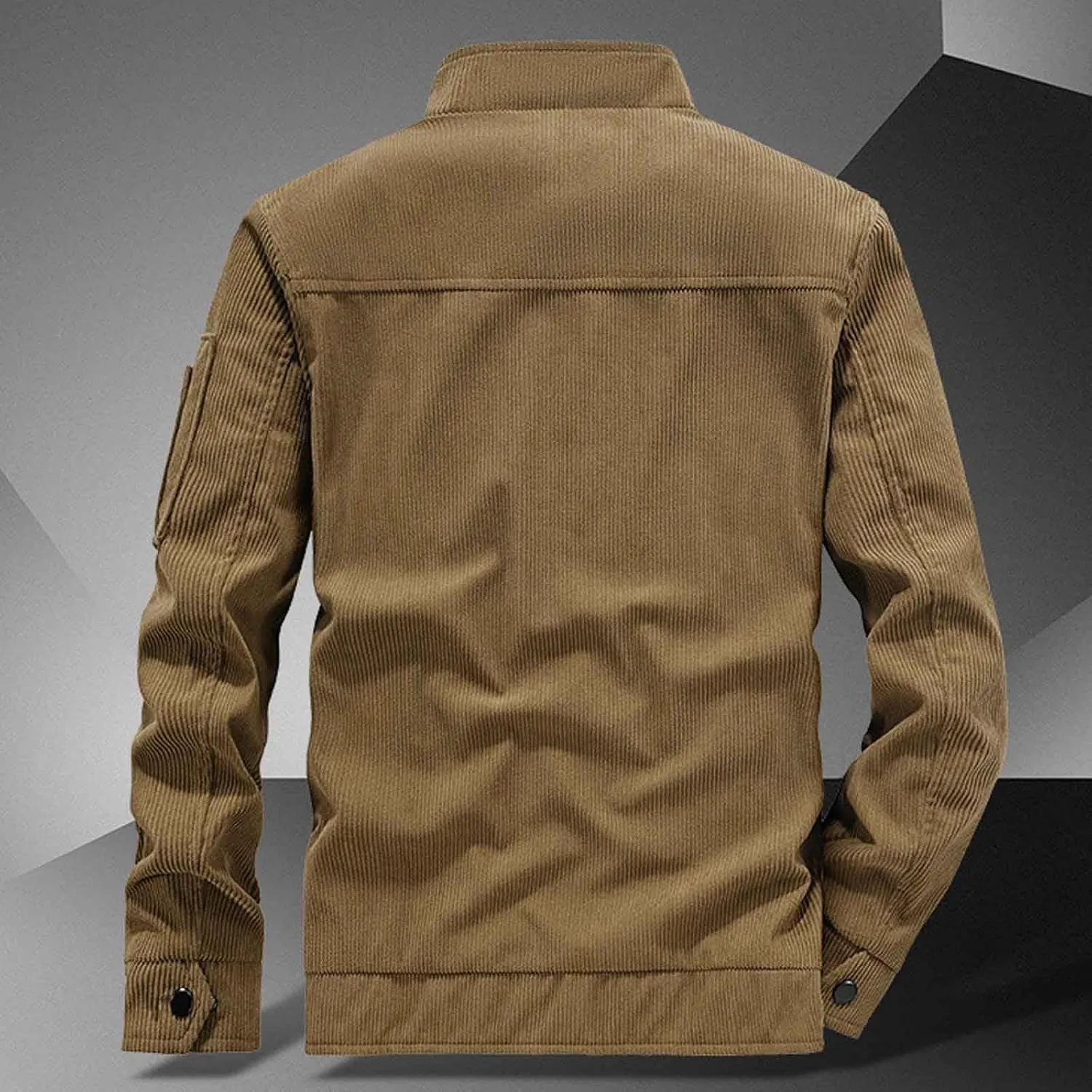 Men's Corduroy Jacket Long Sleeve Stand Collar Trucker Jackets Full Zip Warm Winter Work Coat Outwear with Pockets