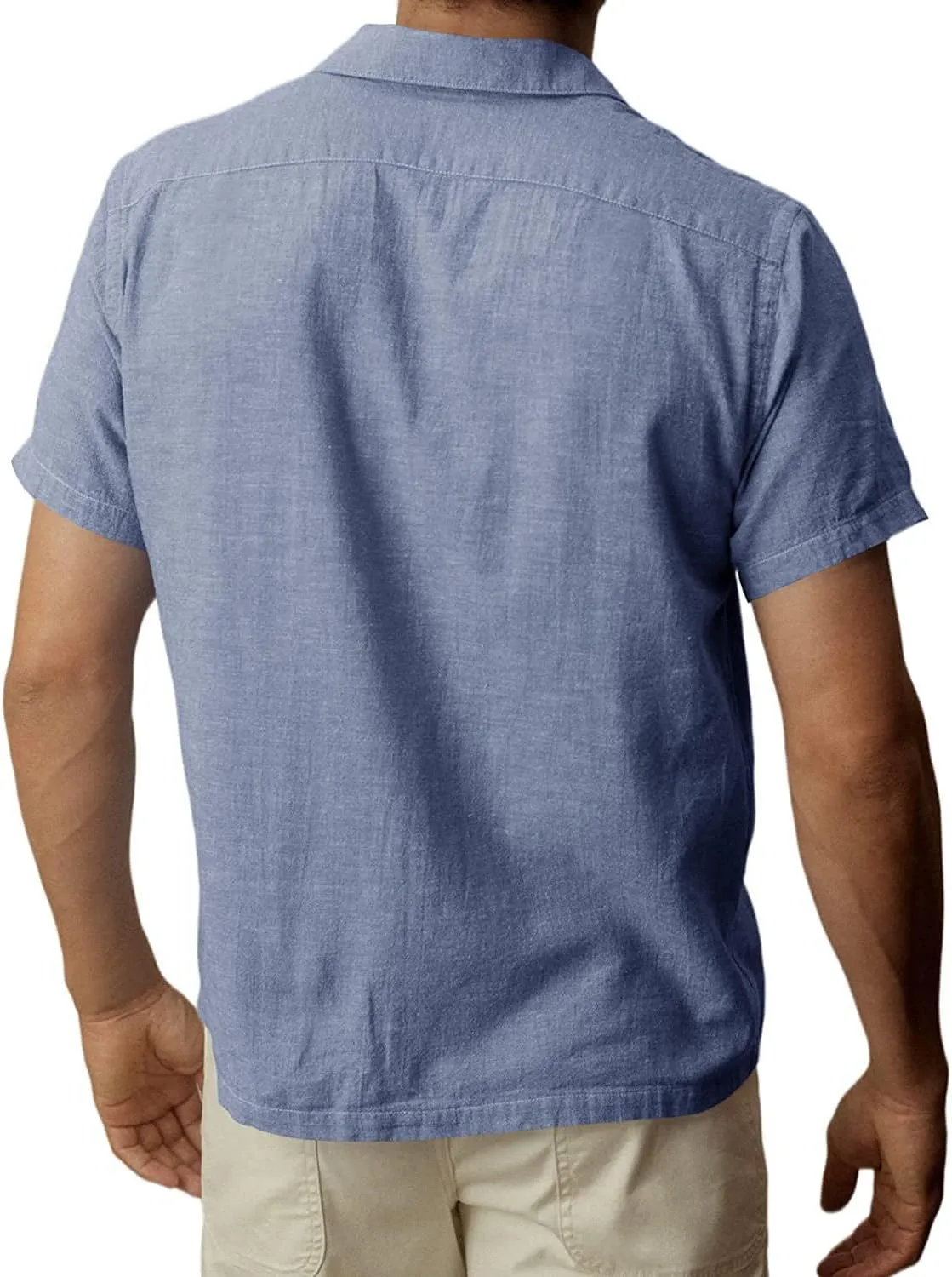 Men's Linen Button Down Shirts Casual Short Sleeve Cuban Camp Guayabera T Shirt Summer Beach Tops with Pockets